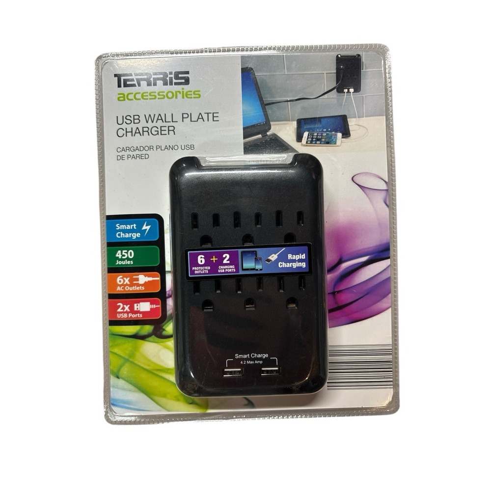 Terris USB Wall Plate Charger,Black